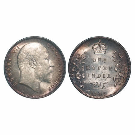 Edward VII, Silver, Rupee, 1903, Calcutta Mint, No mint mark, Normal 5 Diamonds. F. Prid 1