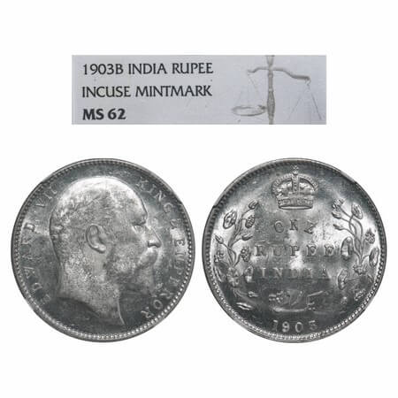 Edward VII, Silver, Rupee, 1903, Bombay Mint, 'B' incused and dot. F. Prid 199. GK 926. NG