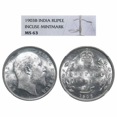 Edward VII, Silver, Rupee, 1903, Bombay Mint, 'B' incused and dot. F. Prid 199. GK 926. NG
