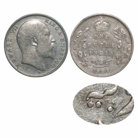 Edward VII, Silver, Rupee, 1904, Bombay Mint, 'B' incused and dot, Error, 3 Diamonds posit