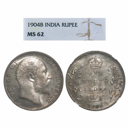 Edward VII, Silver, Rupee, 1904, Bombay Mint, 'B' incused and dot, 5 Diamonds and bottom s
