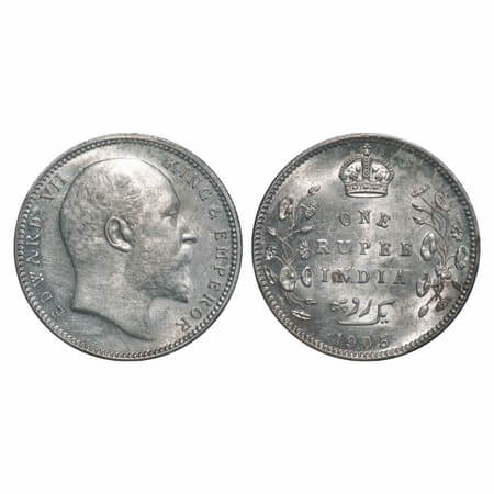 Edward VII, Silver, Rupee, 1905, Calcutta Mint, No mint mark. F. Prid 191. GK 934. Uncircu