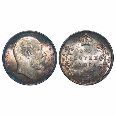 Edward VII, Silver, Rupee, 1905, Calcutta Mint, No mint mark. F. Prid 191. GK 934. Uncircu
