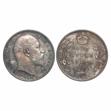 Edward VII, Silver, Rupee, 1905, Bombay Mint, 'B' incused and dot, Top stroke of numeral 5