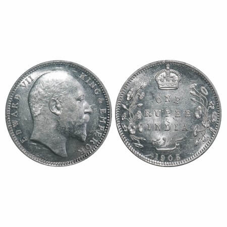 Edward VII, Silver, Rupee, 1905, Bombay Mint, 'B' incused & dot, Top stroke of numeral 5 l