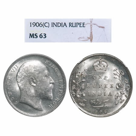 Edward VII, Silver, Rupee, 1906, Calcutta Mint, No mint mark. F. Prid 192. GK 938. NGC Sla