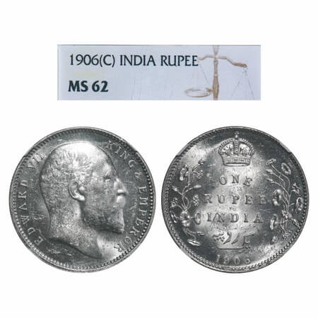 Edward VII, Silver, Rupee, 1906, Calcutta Mint, No mint mark. F. Prid. GK 938. NGC Slabbed