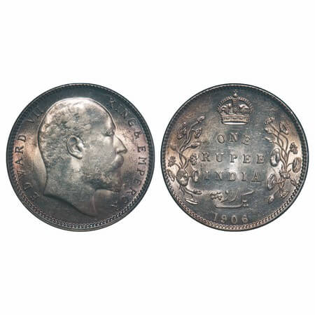 Edward VII, Silver, Rupee, 1906, Calcutta Mint, No mint mark, Ghost on Rev. F. Prid 192. G