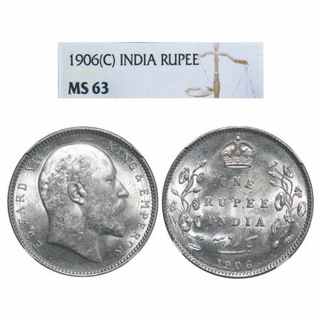 Edward VII, Silver, Rupee, 1906, Calcutta Mint, No mint mark. F. Prid 192. GK 938. NGC Sla