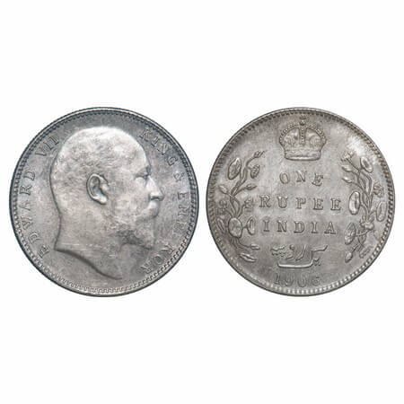 Edward VII, Silver, Rupee, 1906, Bombay Mint, 'B' incused and dot. F. Prid 202. GK 940. Un