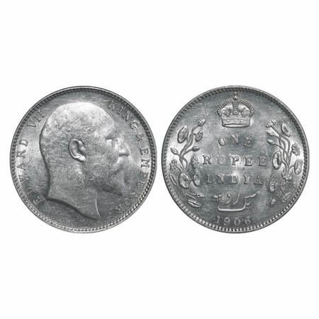 Edward VII, Silver, Rupee, 1906, Bombay Mint, 'B' incused & dot. F. Prid 202. GK 940. Bril