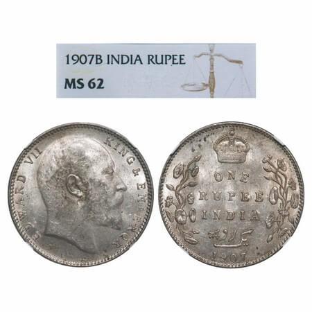 Edward VII, Silver, Rupee, 1907, Bombay Mint, 'B' incused and dot, Die doubling of numeral