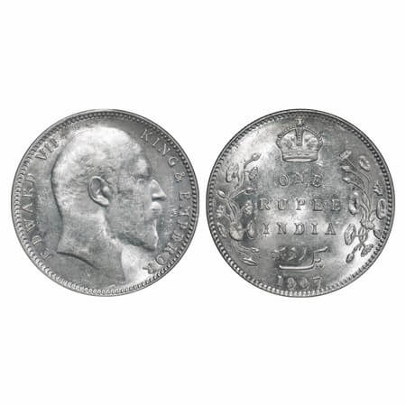 Edward VII, Silver, Rupee, 1907, Bombay Mint, 'B' incused and dot, Planchet flaw on Rev. F