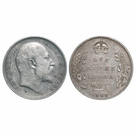 Edward VII, Silver, Rupee, 1908, Bombay Mint, 'B' incused & dot, Numeral 8 struck on numer