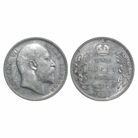 Edward VII, Silver, Rupee, 1908, Bombay Mint, 'B' incused & dot. F. Prid 204. GK 948. Unci