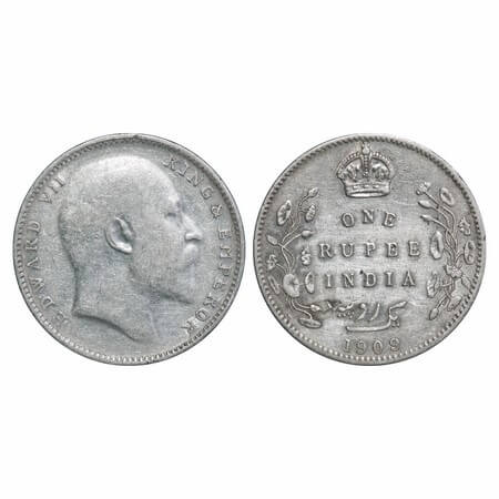 Edward VII, Silver, Rupee, 1909, Bombay Mint, 'B' incused and dot, Numeral 9 struck on num