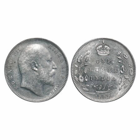 Edward VII, Silver, Rupee, 1909, Bombay Mint, 'B' incused and dot, Numeral 9 struck on num