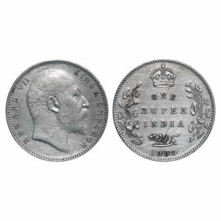 Edward VII, Silver, Rupee, 1909, Bombay Mint, 'B' incused & dot, Numeral 9 struck on numer