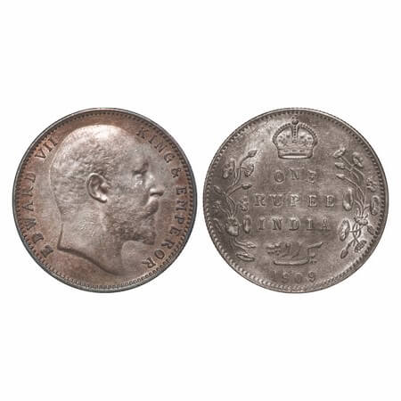 Edward VII, Silver, Rupee, 1909, Bombay Mint, No 'B' only dot. F. Prid Unlisted. GK 953. U