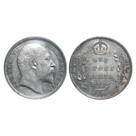 Edward VII, Silver, Rupee, 1910, Bombay Mint, 'B' incused & dot, Last numerals 10 struck o