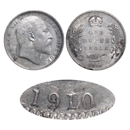 Edward VII, Silver, Rupee, 1910, Bombay Mint, 'B' incused and dot, Last numerals '10' stru