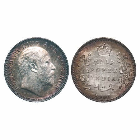 Edward VII, Silver, Half Rupee, 1905, Calcutta Mint, No mint mark. F. Prid Unlisted. GK 96