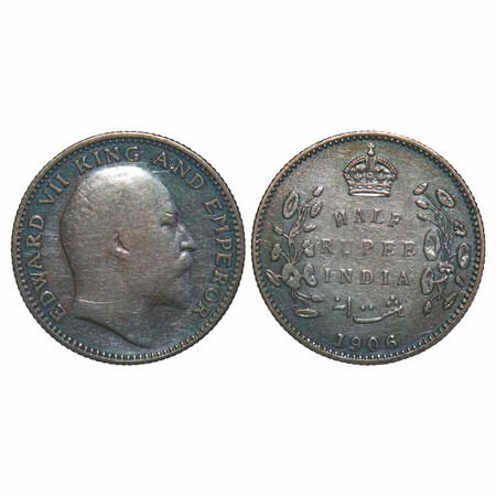 Edward VII, Silver, Half Rupee, 1906, Bombay Mint, 'B' incused, No dot. F. Prid 315. GK 96