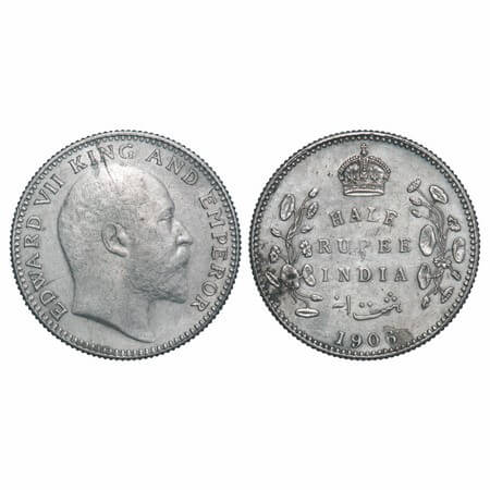 Edward VII, Silver, Half Rupee, 1906, Bombay Mint, 'B' incused, No dot. F. Prid 315. GK 96