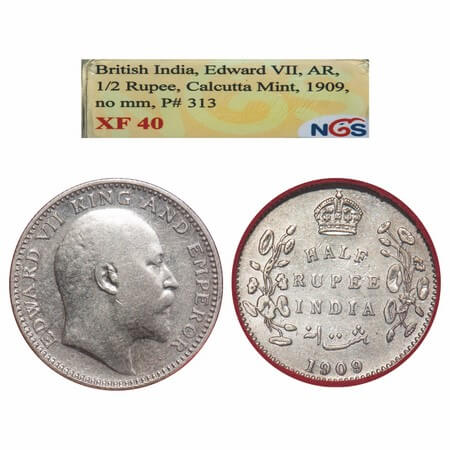 Edward VII, Silver, Half Rupee, 1909, Calcutta Mint, No mint mark. F. Prid 313. GK 969. NG