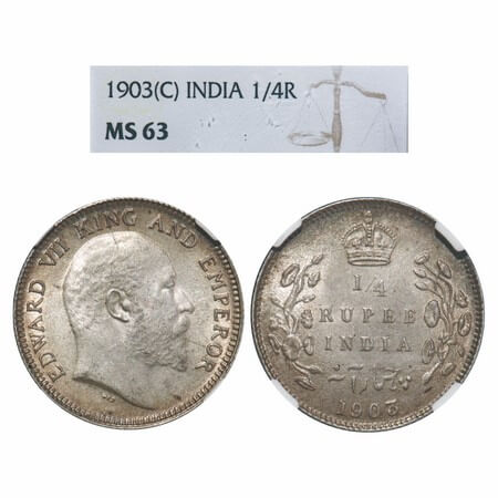 Edward VII, Silver, 1/4 Rupee, 1903, Calcutta Mint, No mint mark. F. Prid 432. GK 972. NGC