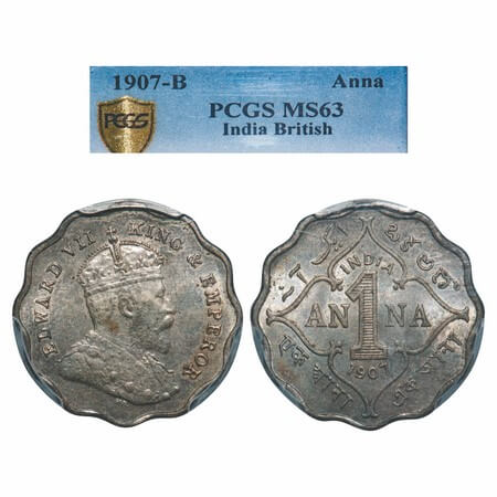 Edward VII, Copper-Nickel, 1 Anna, 1907, Bombay Mint, 'B' incused. F. Prid 926. GK 990. PC