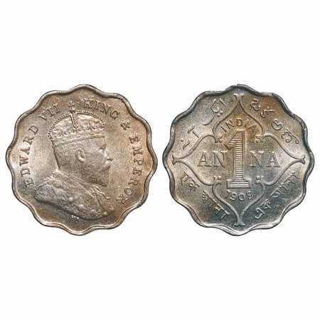 Edward VII, Copper-Nickel, 1 Anna, 1909, Bombay Mint, 'B' incused. F. Prid 928. GK 992. Al