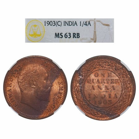 Edward VII, Copper, Quarter Anna, 1903, Calcutta Mint, No mint mark. F. Prid 646. GK 994. 