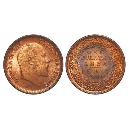 Edward VII, Copper, Quarter Anna, 1904, Calcutta Mint, No mint mark, Complete skull ghost 