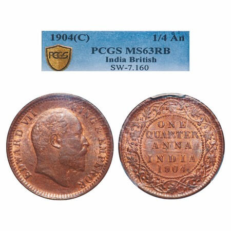 Edward VII, Copper, Quarter Anna, 1904, Calcutta Mint, No mint mark. F. Prid 647. GK 995. 