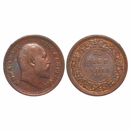 Edward VII, Copper, 1/2 Pice, 1903, Calcutta Mint, No mint mark. F. Prid 735. GK 1003. Ver