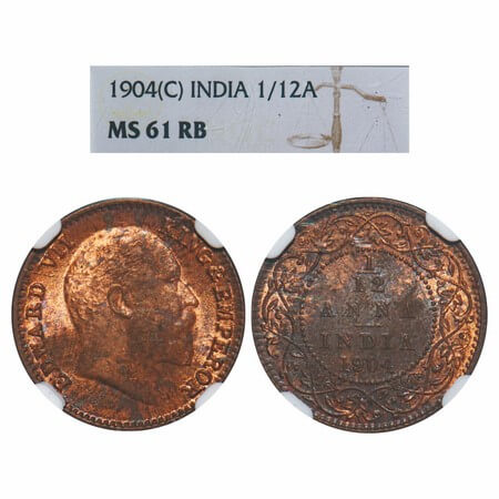 Edward VII, Copper, 1/12 Anna, 1904, Calcutta Mint, No mint mark. F. Prid 819. GK 1013. NG