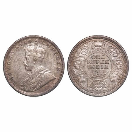 George V, Silver, Rupee, 1911, Bombay Mint, Dot, Pig-Type. F. Prid 217. GK 1022. Extremely