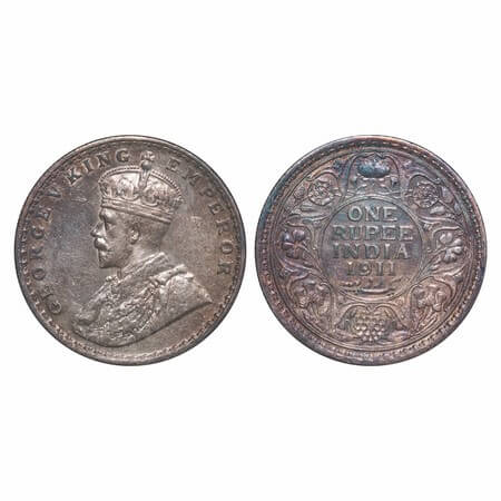 George V, Silver, Rupee, 1911, Bombay Mint, Dot, Pig-Type. F. Prid 217. GK 1022. Uncircula