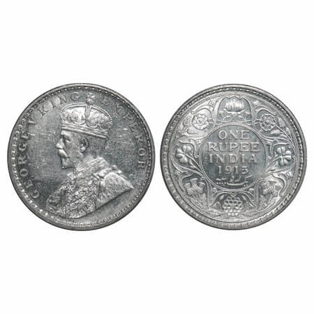 George V, Silver, Rupee, 1913, Calcutta Mint, No dot, Elephant. F. Prid 209. GK 1027. Bril