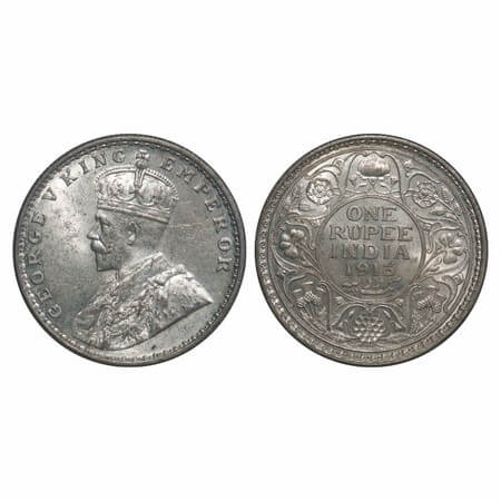 George V, Silver, Rupee, 1913, Bombay Mint, Dot, Elephant. F. Prid 219. GK 1028. Uncircula