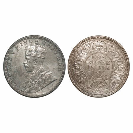George V, Silver, Rupee, 1914, Bombay Mint, Dot, Elephant. F. Prid 220. GK 1030. Brilliant