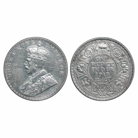 George V, Silver, Rupee, 1915, Bombay Mint, Dot, Elephant. F. Prid 221. GK 1032. Almost Un