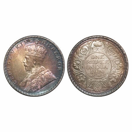 George V, Silver, Rupee, 1919. Bombay Mint, Dot, Elephant, Ghost on Rev. F. Prid 225. GK 1