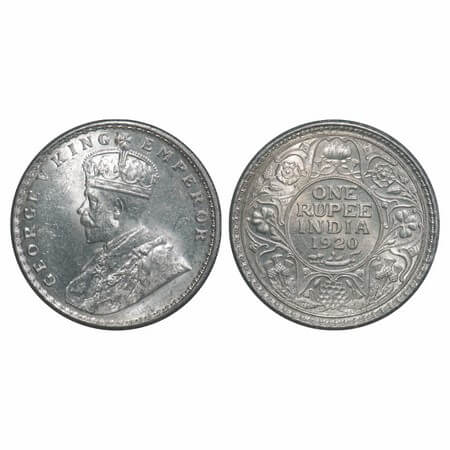 George V, Silver, Rupee, 1920, Calcutta Mint, No dot, Elephant. F. Prid 216. GK 1041. Unci
