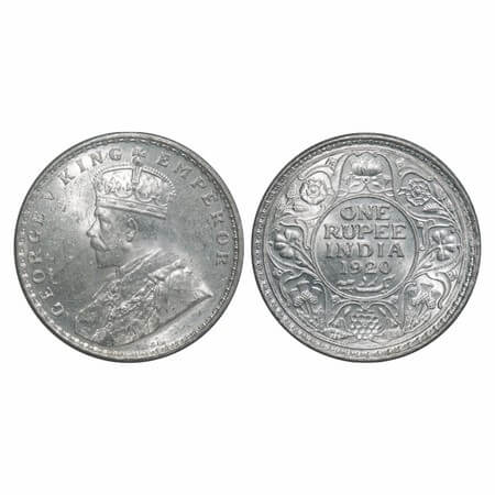 George V, Silver, Rupee, 1920, Calcutta Mint, No dot, Elephant. F. Prid 216. GK 1041. Bril