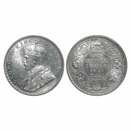 George V, Silver, Rupee, 1921, Bombay Mint, Dot, Elephant. F. Prid 227. GK 1043. Uncircula