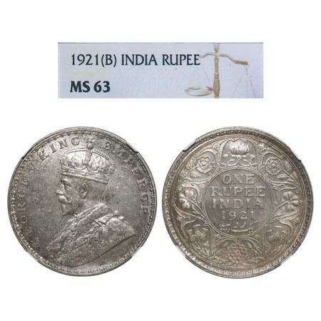 George V, Silver, Rupee, 1921, Bombay Mint, Dot, Elephant. F. Prid 227. GK 1043. NGC Slabb