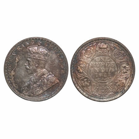 George V, Silver, Rupee, 1921, Bombay Mint, Dot, Elephant. F. Prid 227. GK 1043. Uncircula