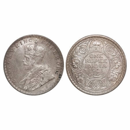 George V, Silver, Rupee, 1921, Bombay Mint, Dot, Elephant. F. Prid 227. GK 1043. Uncircual